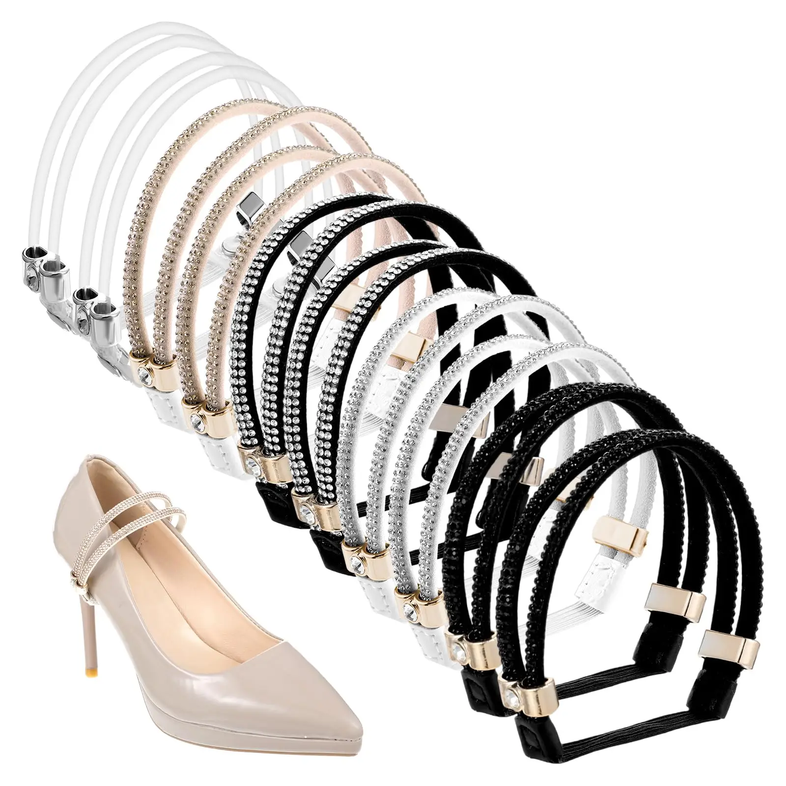 1Pair Detachable Rhinestone High Heel Shoe Straps,Adjustable Elastic Anti-Loose Heel Replacement Shoelace,Footwear Accessory
