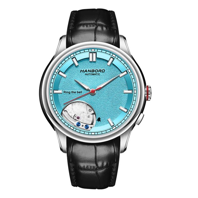 HANBORO Herren-Automatikuhr, 41,5 mm, Alarm, mechanische Armbanduhr, wasserdicht, Saphirspiegel, leuchtendes Farbverlaufszifferblatt, Miyota 9015