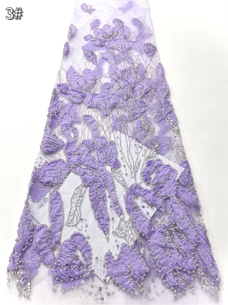 

Luxury African 3D Flower Lace Fabric 2025 High Quality Beads Embroidered Nigerian Net Lace Fabrics Sequins for Women Party Dress