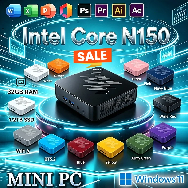 2026 Mini PC Intel Core I9 N150 Windows 11 Small Pocket Cmputer 16GB RAM 1/2TB SSD WIFI6 BT5.2 4K Desktop PC Gaming Computer