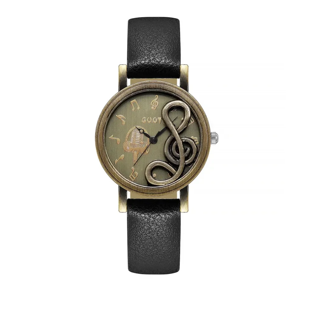 Relojes Vintage para mujer, música personalizada, estilo 3D, banda de cuero, vestido de mujer, reloj de pulsera informal para exteriores, reloj femenino
