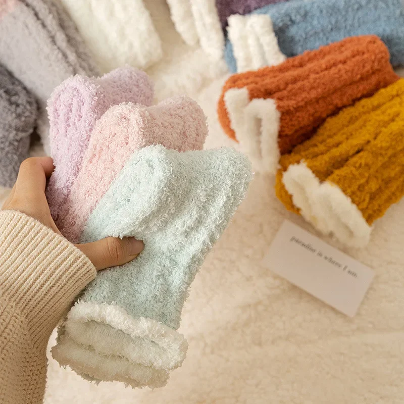 3/5 أزواج جوارب غير رسمية غامضة للمرأة موضة لينة الصوف المنزل الطابق النوم الجوارب مخطط سميكة المخملية رقيق الجوارب #2
