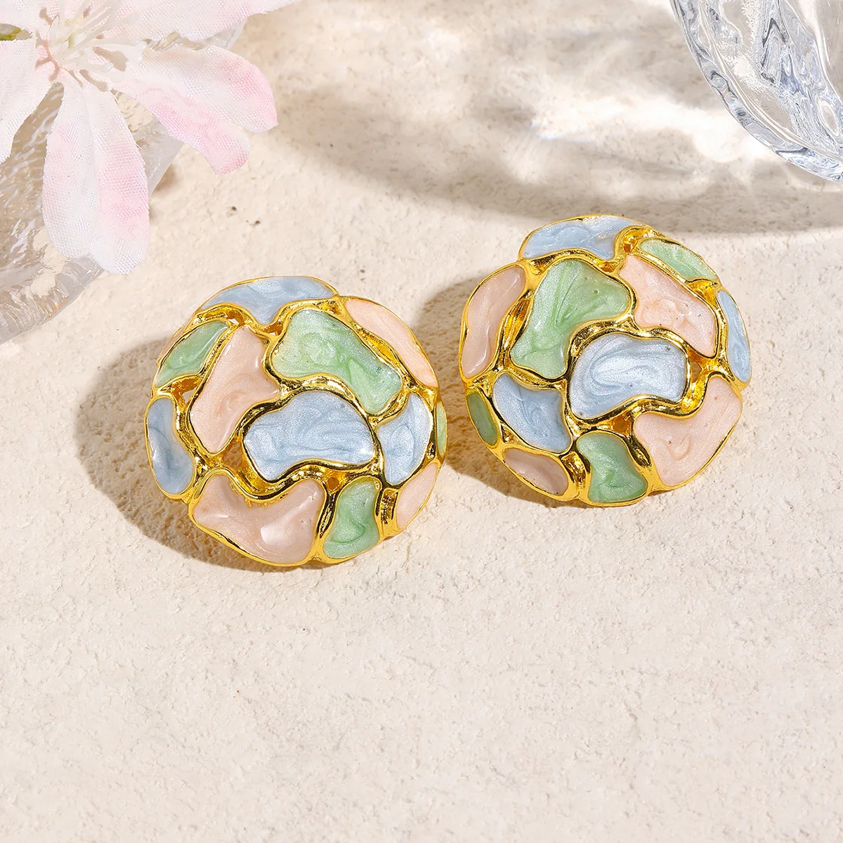 2026 new medieval earrings foreign trade exaggerated enamel earrings quicksand dripping oil love plaid earrings