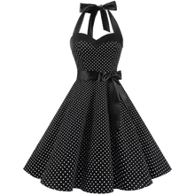 Chic Vintage Homecoming Dresses Halter Polka Dot Print - Black