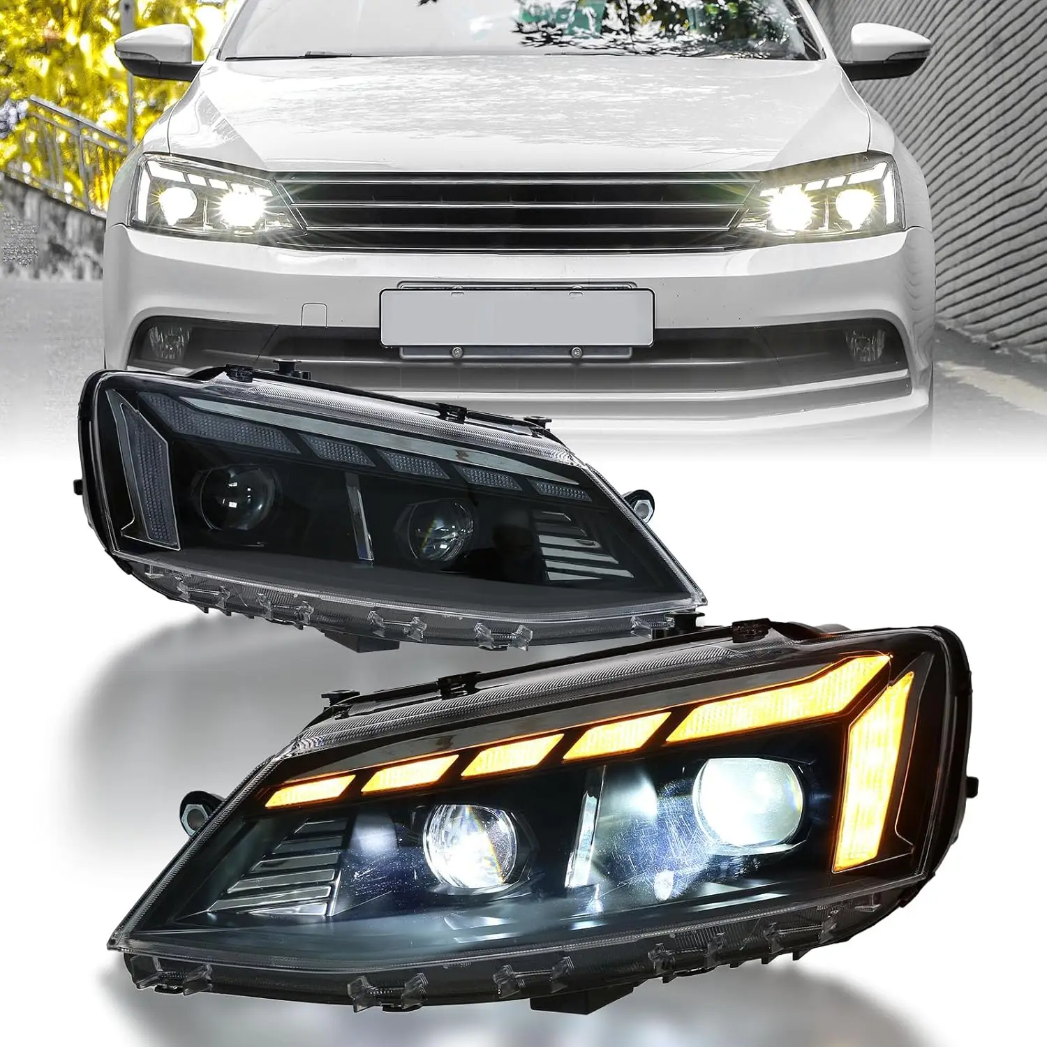 LED Headlights For VW Volkswagen Jetta MK6 2012-2018 Start Up Sequential Front Lamps The Animation Indicator Assembly