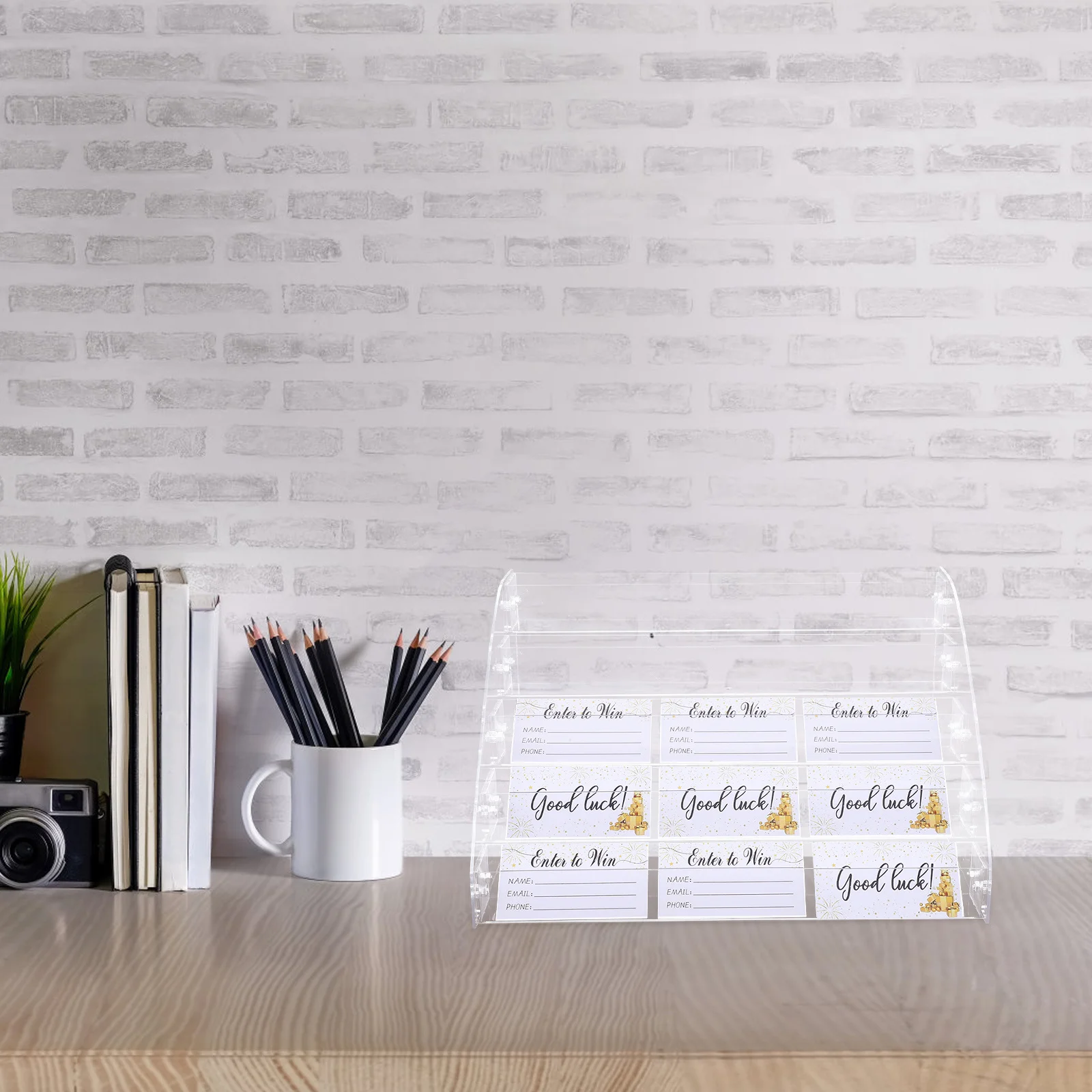 حامل عرض مكتبي مكون من 5 طبقات من الأكريليك الشفاف لتذاكر السحب وكتيبات بطاقات المعايدة وحامل منظم قابل للتركيب على الحائط #2