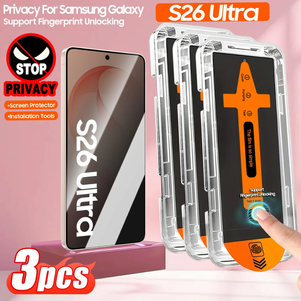 

2-Pack Privacy Tempered Glass Screen Protector With Auto Dust-Elimination for Samsung Galaxy S26 S25 S24 S23 S22 S21 Ultra Glass