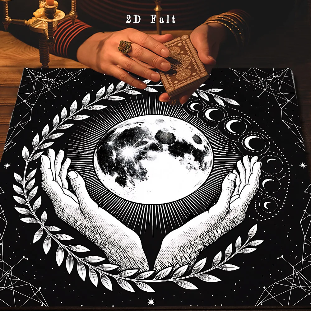 50/75/110/137cm Halloween Black White Mystical Moon Phase Tarot Cloth Spread Reading Cloth Tarot Mat Starry Sky Home Dorm Decor