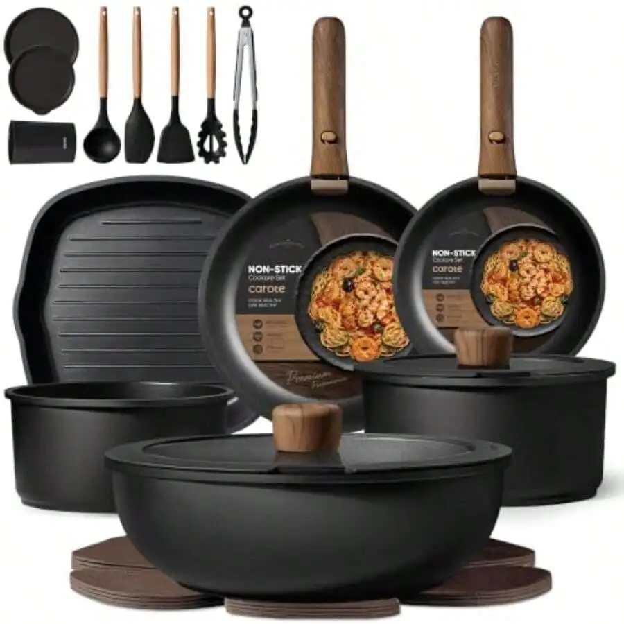 23pcs Pots And Pans Set Non Stick, Cookware Set Detachable Handle Grill Pan, Induction Compatible, Dishwasher And Oven , Space S