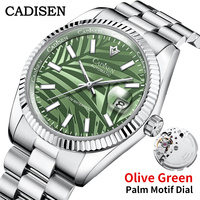 CADISEN New Men Mechanical Watch Olive Green Palm Motif Dial Top Brand Luxury Automatic Watch 100M Waterproof Gift Watch For Men