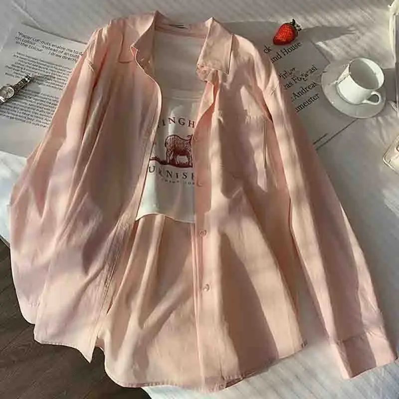 Lente En Herfst Annalen Vrouwen Koreaanse Effen Kleur Zonnescherm Shirt Jas Vrouw Luie Wind Zout Serie Zonnebrandcrème Vest Blouse