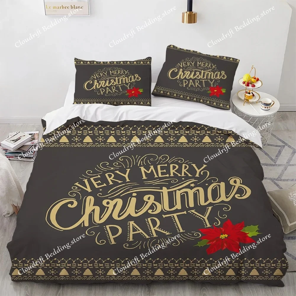 Christmas Theme Duvet Cover Set - Soft, Breathable, Comfortable Bedding with Vibrant Tree, Gingerbread Man, and Snowflak