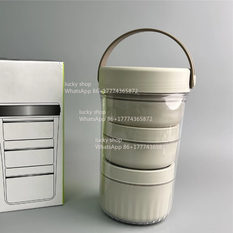 Transparent, Multi-layer 304 Stainless Steel Portable Insulated Bucket Lunch Box Bucket Box