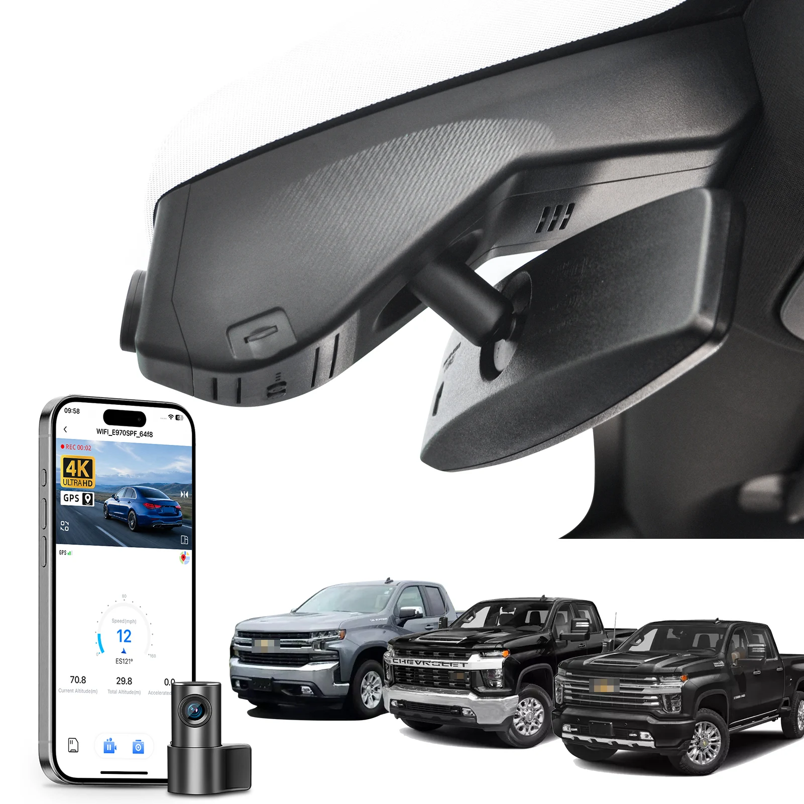 Mangoal Plug and Play GPS WiFi & APP 4K Dash Cam For Chevy Silverado 1500 2500 3500 HD Limited Select Dash Car Camera 2014-2026