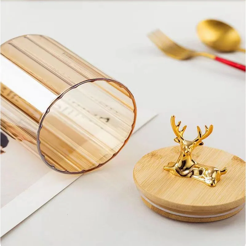 Food Storage Jars With Wooden Lids - Frasco de Vidrio Ámbar con Tapa