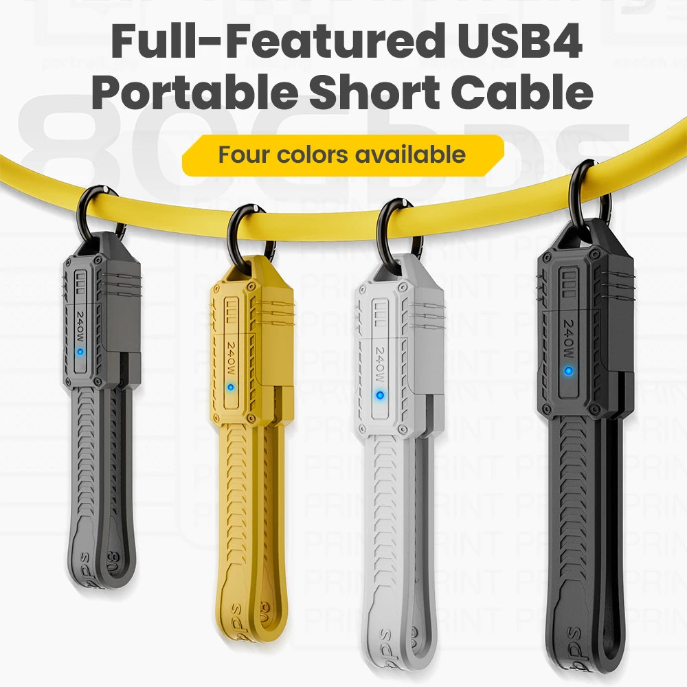 240W USB4 Keychain Short USB C To USB C Cable Fast Charging Type C Data Transfer Extension Cable ﻿Power Bank