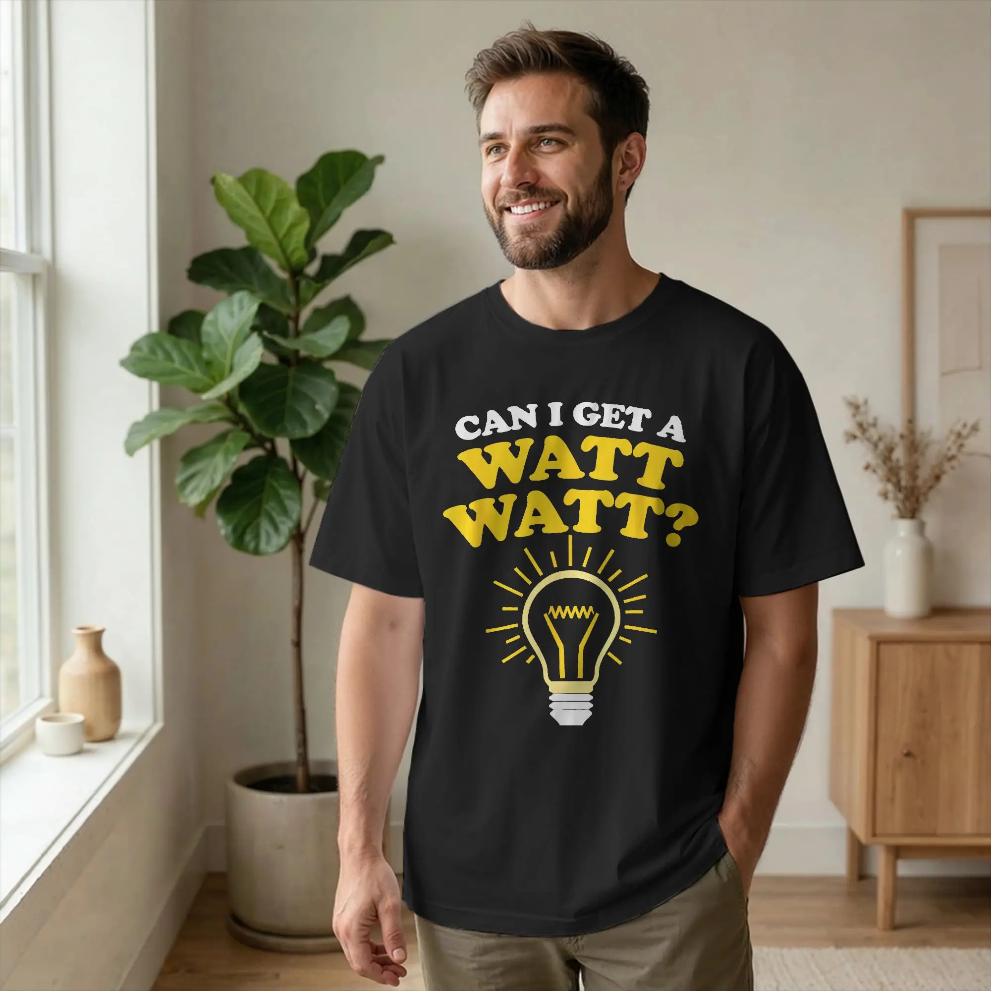 Vintage Electrician Can I Get a Watt Watt T-Shirts Men Round Neck T Shirts Electricity Pun Short Sleeve Tee Shirt Printed merch