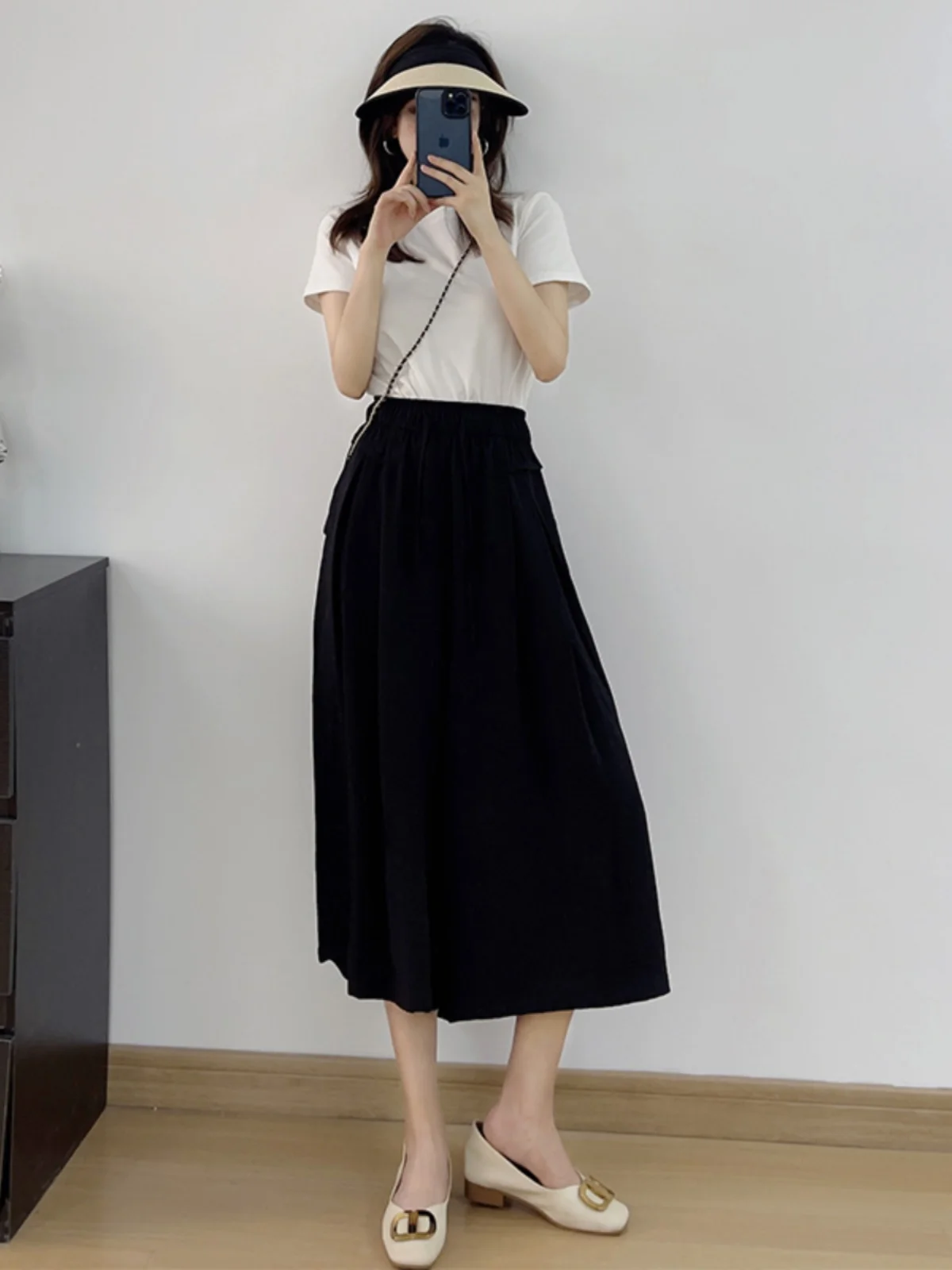 Falda drapeada de cintura alta de seda de hielo naranja, pantalones de verano finos, sueltos, textura informal, pantalones de pierna ancha de siete cuartos, Faion para mujer