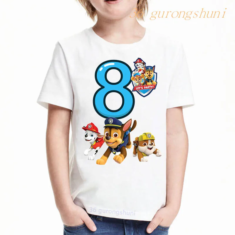 Kid 3 4 5 Birthday T Shirt Cartoon Paw Tshirt boys girls Child Clothes Graphic Mashall Ryder Sky Dog T-shirts Children Clothing