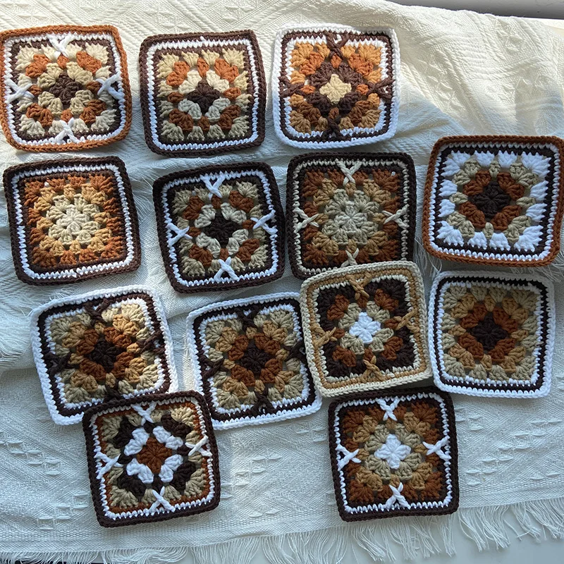 Maillard Color Hand-crocheted 10.5cm Placemat Multicolor Square Coaster DIY Bag Accessories Home Decoration 13PCS Caramel