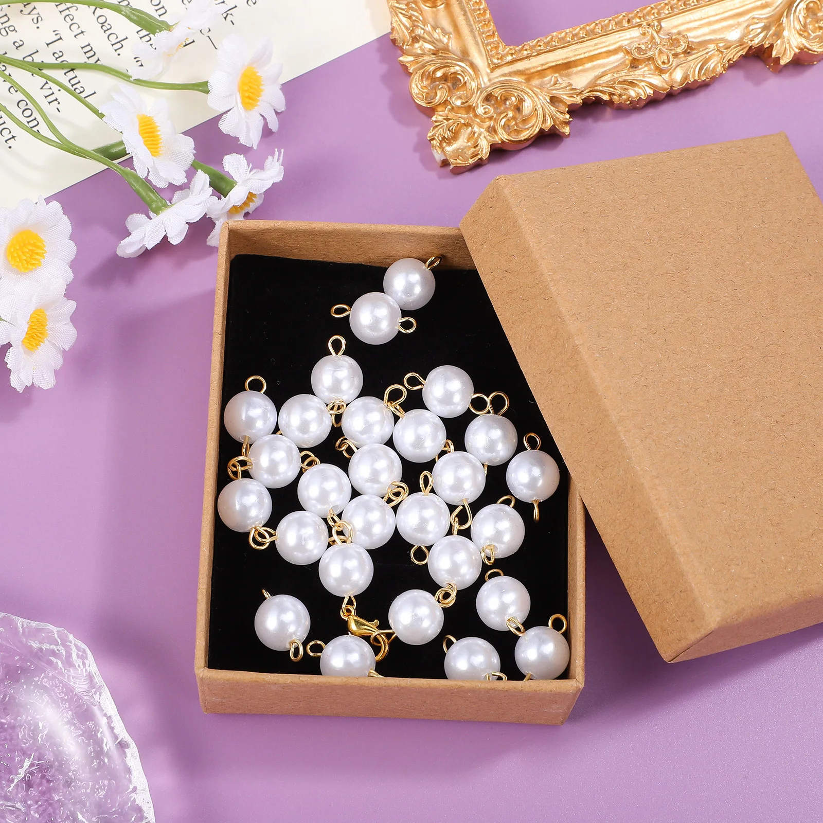 30Pcs Pearl Charms Exquisite Smooth Surface Pearl Pendants for Jewelry Making Earring Charms Pearls for Crafts