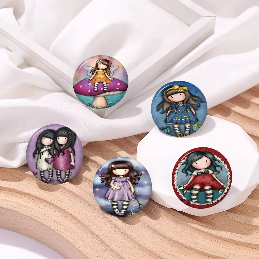 S-Santoro G-Gorjuss Cute Cartoon Creative Tinplate Soft Button Pins Animal Icon Brooch Lapel Backpack Badge Accessories Pin