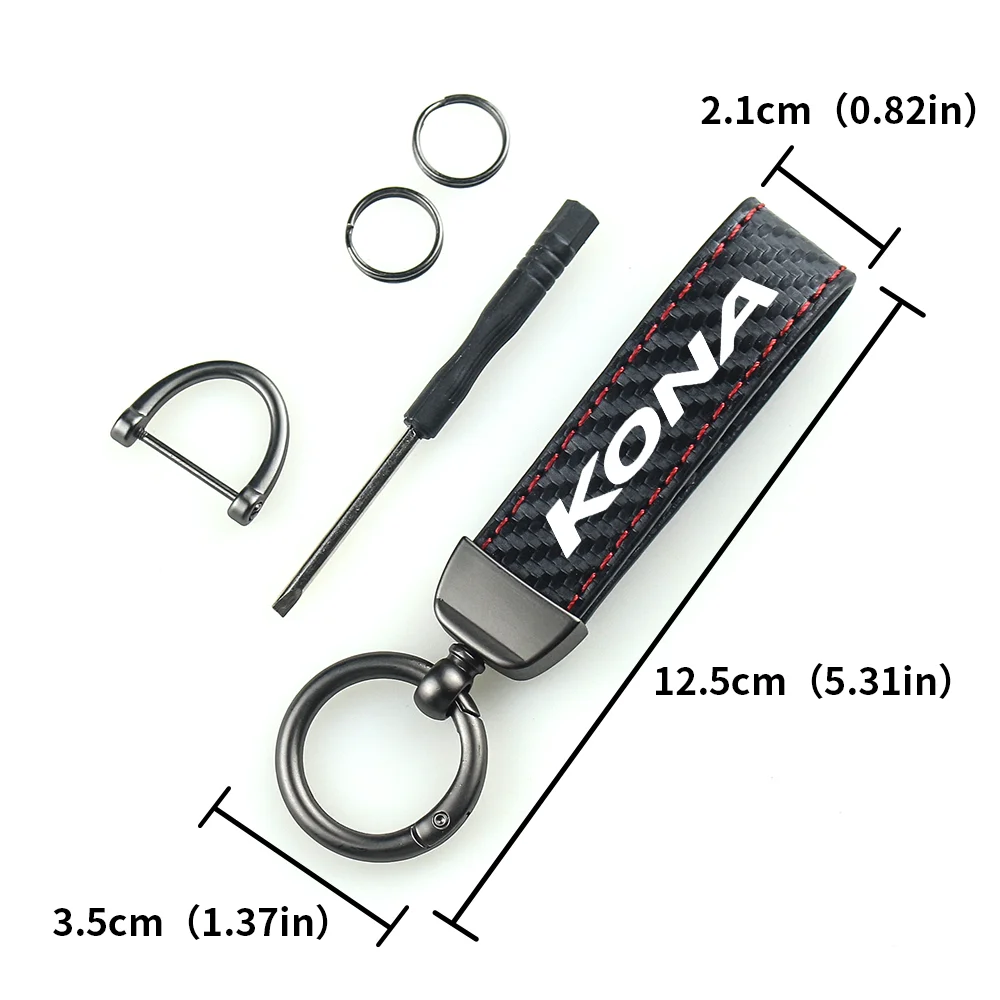 Carbon Fiber Leather Rope Car Keychain Key Chain Pendant Keyring Horseshoe Buckle for KONA NEXO PALISADE SANTAFE Accessories