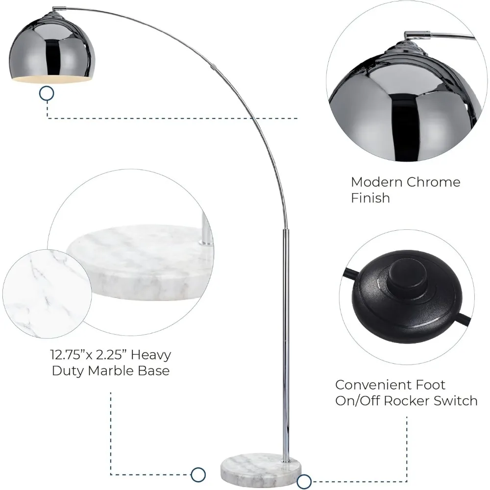 68,1-Zoll-Bogen-Stehlampe für Wohnzimmer, Heimbüros, Esszimmer, Schlafzimmer mit Kunstmarmorsockel und Glockenschirm
