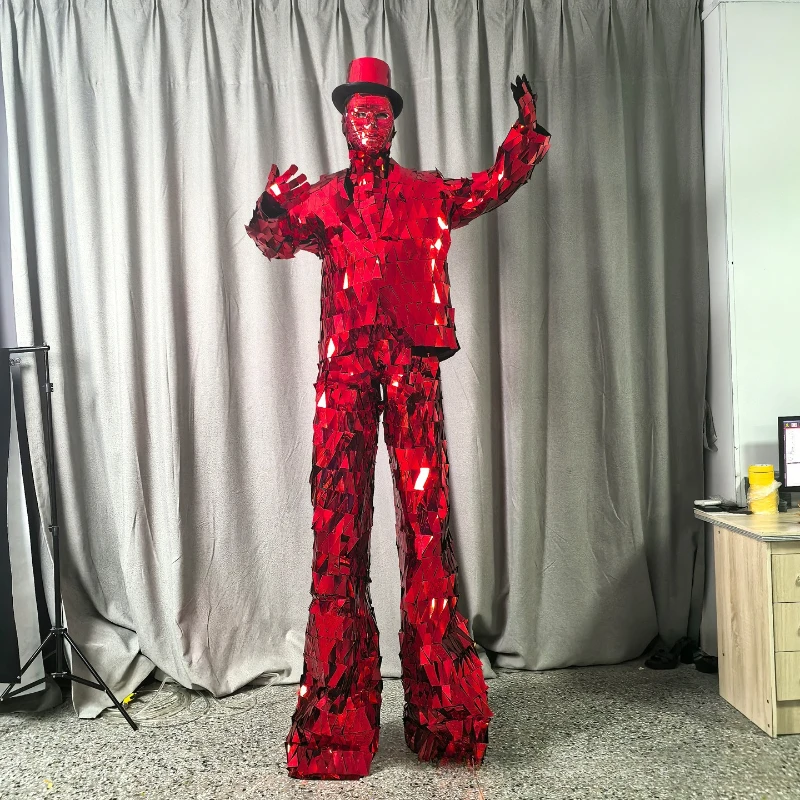 ชุดนักเดินไม้ค้ำกระจกสีแดง กระจกหนา ประดับเพชรระยิบระยับ สำหรับงานปาร์ตี้ บาร์ การแสดงบนเวที ชุดคอสเพลย์ฮาโลวีน