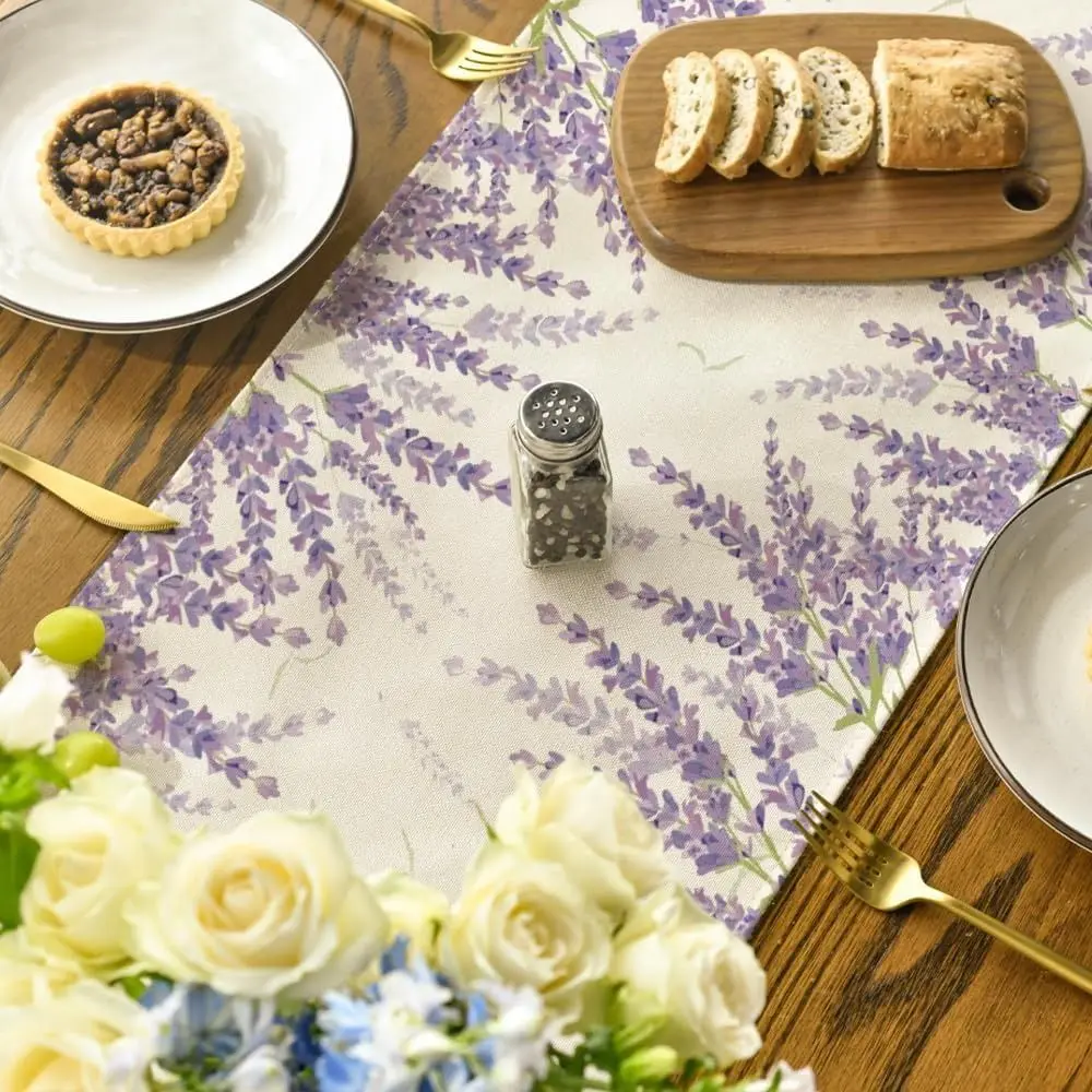 Lavender Table Runner Spring Multi function Table Decoration Durable Easy to Clean Tablecloths