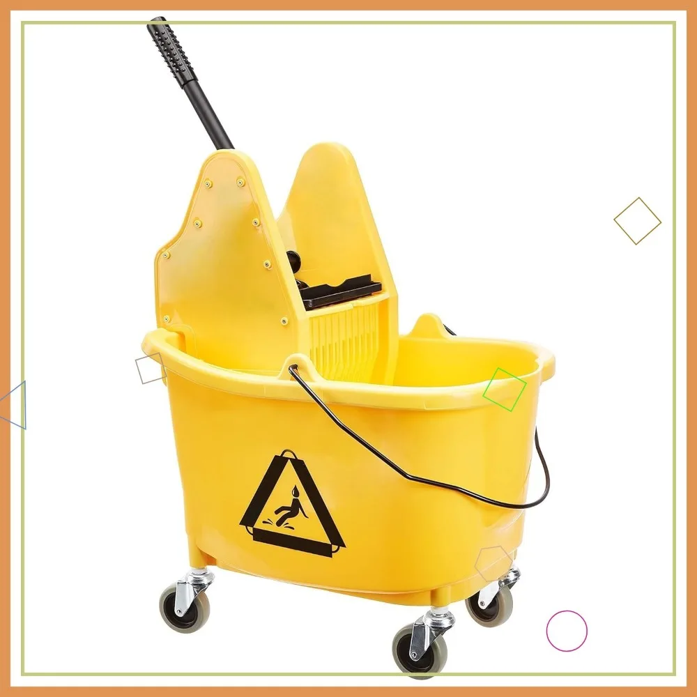 

35-Quart Rectangular Floor Mop Bucket with Down Press Wringer, Yellow for Easy Cleaning and Portability