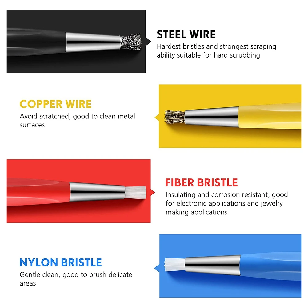 

XFDE 4Pcs/Set Rust Removal Brush Pen Glass Fiber / Brass /Steel /Nylon Brush Pen Shape Watch Parts Polishing Cleaning Tool