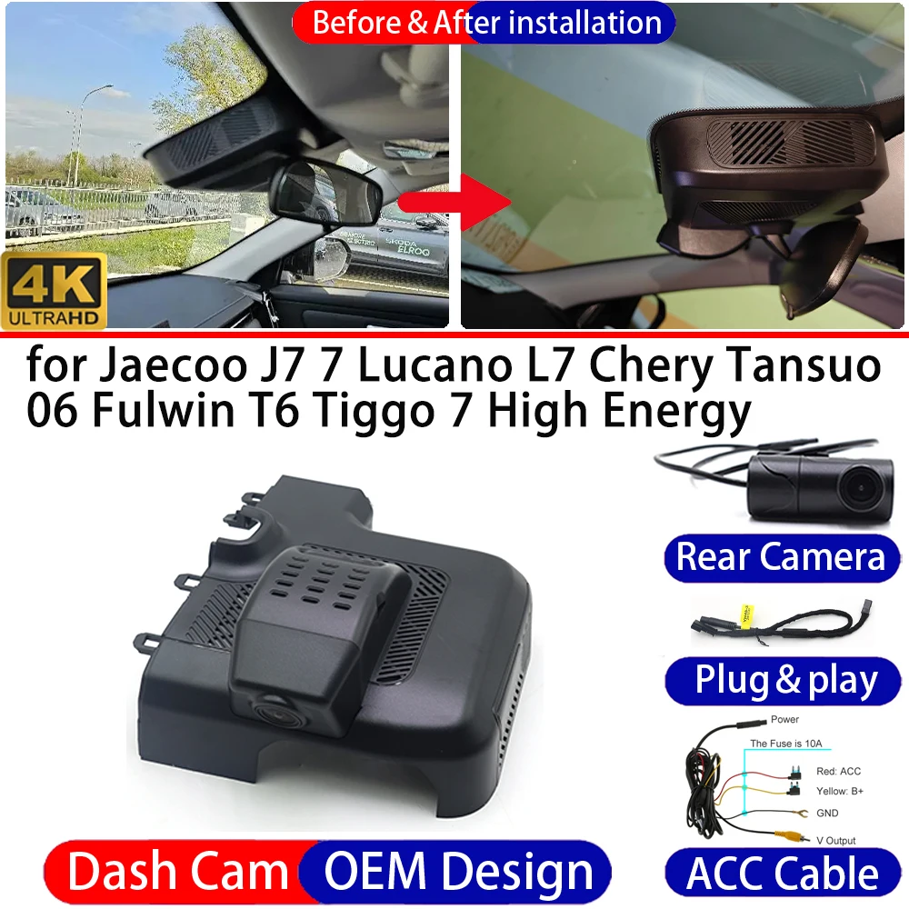 Dash Cam for Jaecoo J7 7 Lucano L7 Chery Tansuo 06 Fulwin T6 Tiggo 7 High Energy 4K DVR Dashboard Camera Video Recorder Parking
