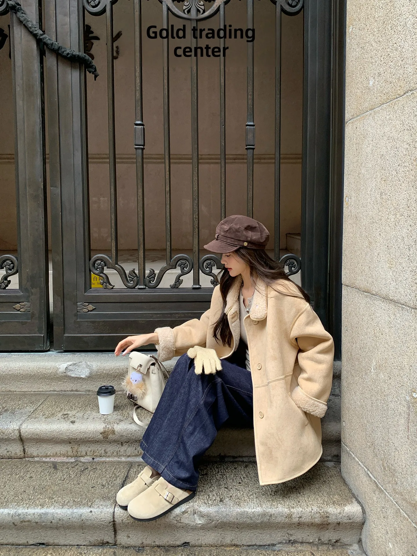 

Korean Sle Stand Collar Long Sve Lamb Fur Suede Jaet Women's Winter Coat Comfortable Warm Decorative Youth Faion
