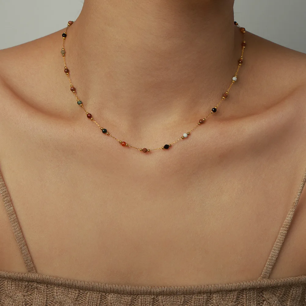336L Stainless Steel Necklace For Women 18k Gold Plated Handmade Jewelry  Natural Stone Beaded Female Choker