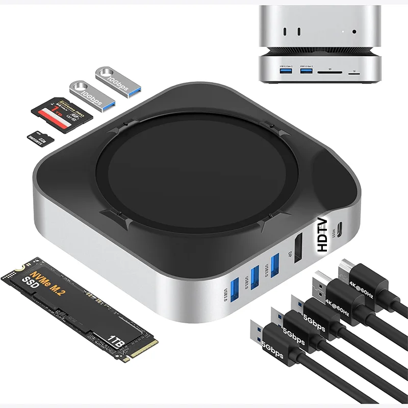 

USB C Hub for Mac Mini M4 Docking Station Dual Monitor Mac mini Typec to DP M.2 NVMe SSD Slot 4K60 HDTV SD/TF Card Reader for M4