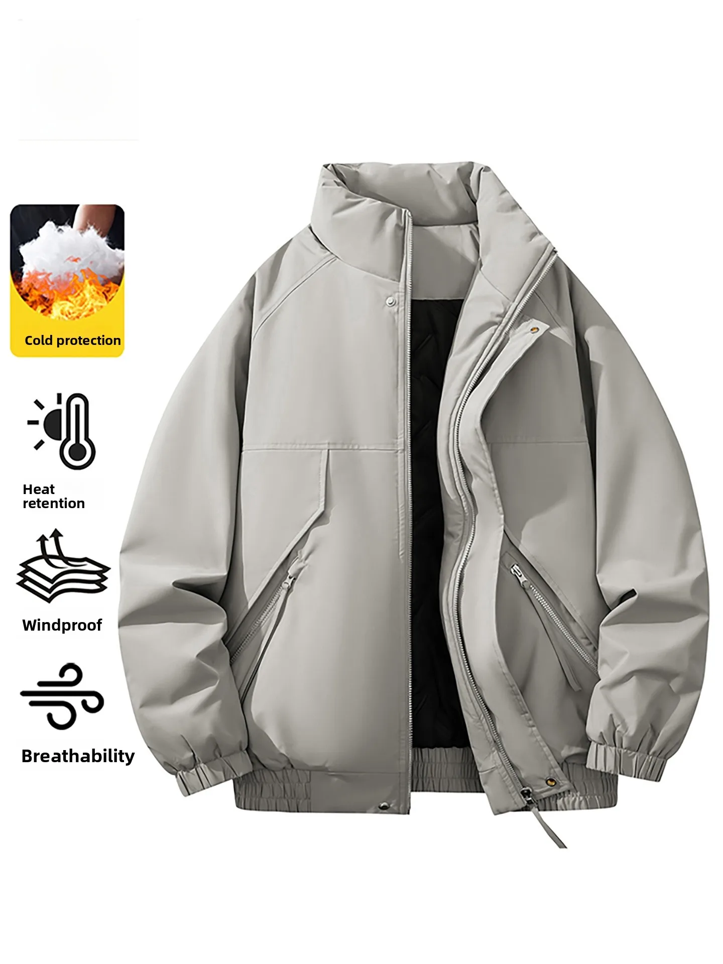 

TUCANO Winter Cotton Jaet Men's Casual Loose Fit ort Sle Stand Collar Warmth Faion Urban Sle Zipper Closure Coat