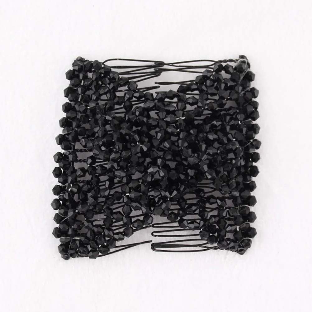 

4Pcs Stylish Double Hair Comb Clip Beaded Stretchy Slide for Women Girls Fancy Bun Accessory Comfortable Flat Design No Damage