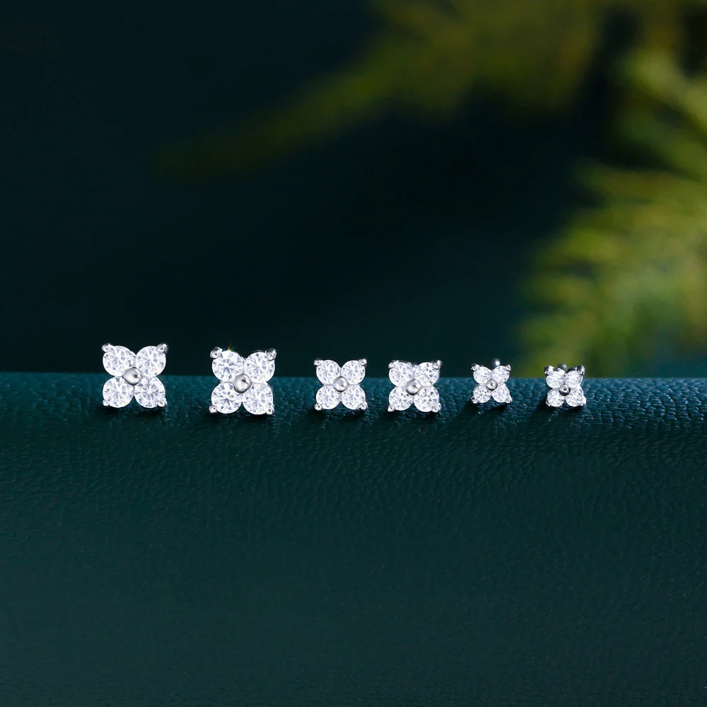 QooLady Real 925 Sterling Silver Cubic Zircon Lucky Leaf Flower Stud Earrings for Women Banquet Party Fine Jewelry Gifts SE026