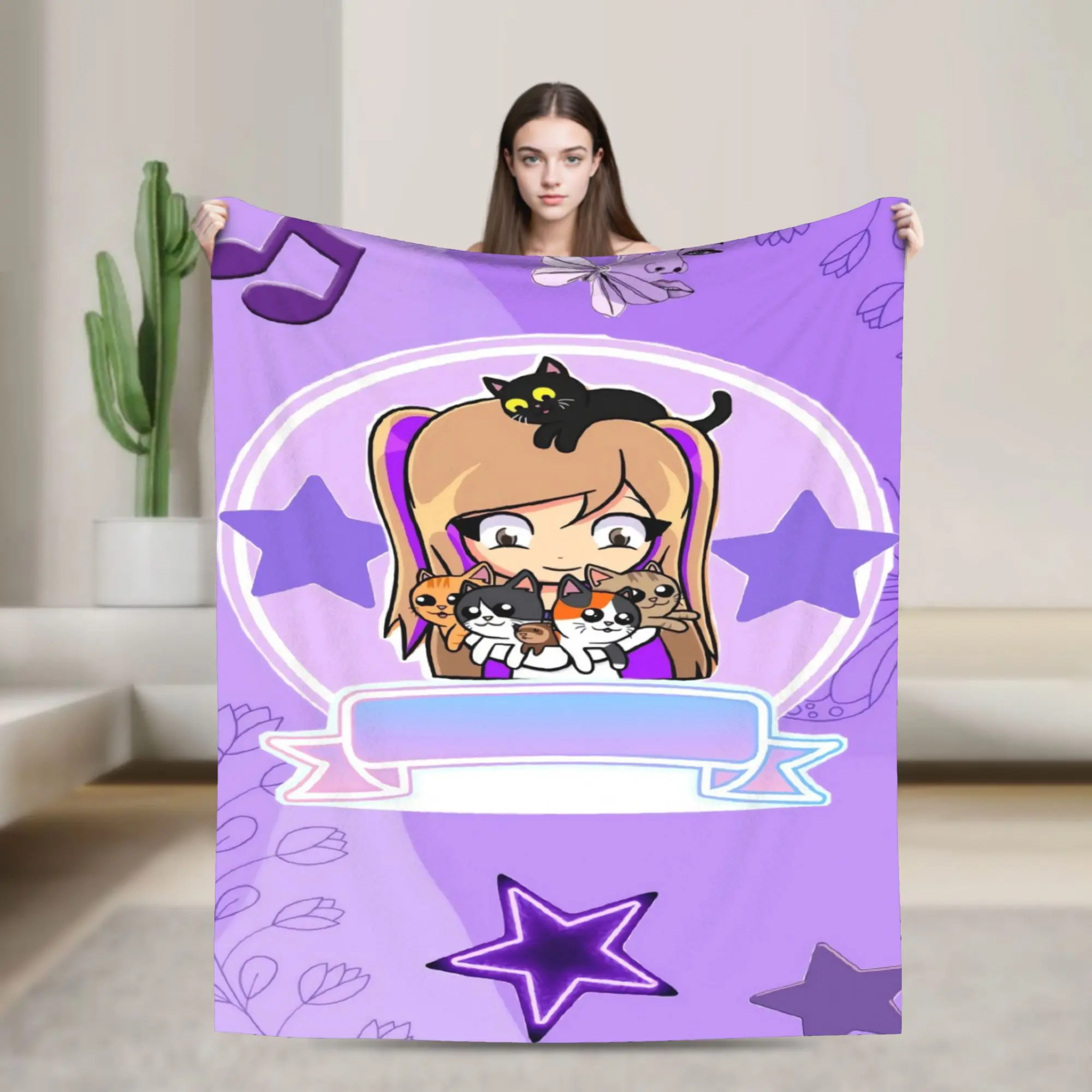 Violet Music Badge Lyna Vallejos Plush Blanket Girls Boys  Flannel Throw Blanket For Super Warm Bedspread Birthday Present
