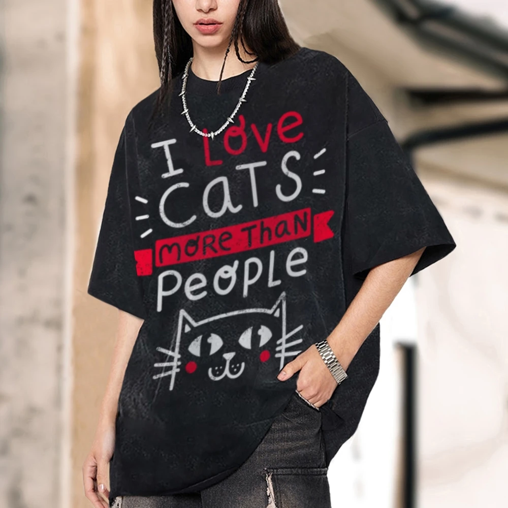 

I Love Cats Graphic T-shirt Cotton Casual Oversized Vintage Korean Style Woman T-Shirts Anime Graphic Tees Shirt Short Sleeve