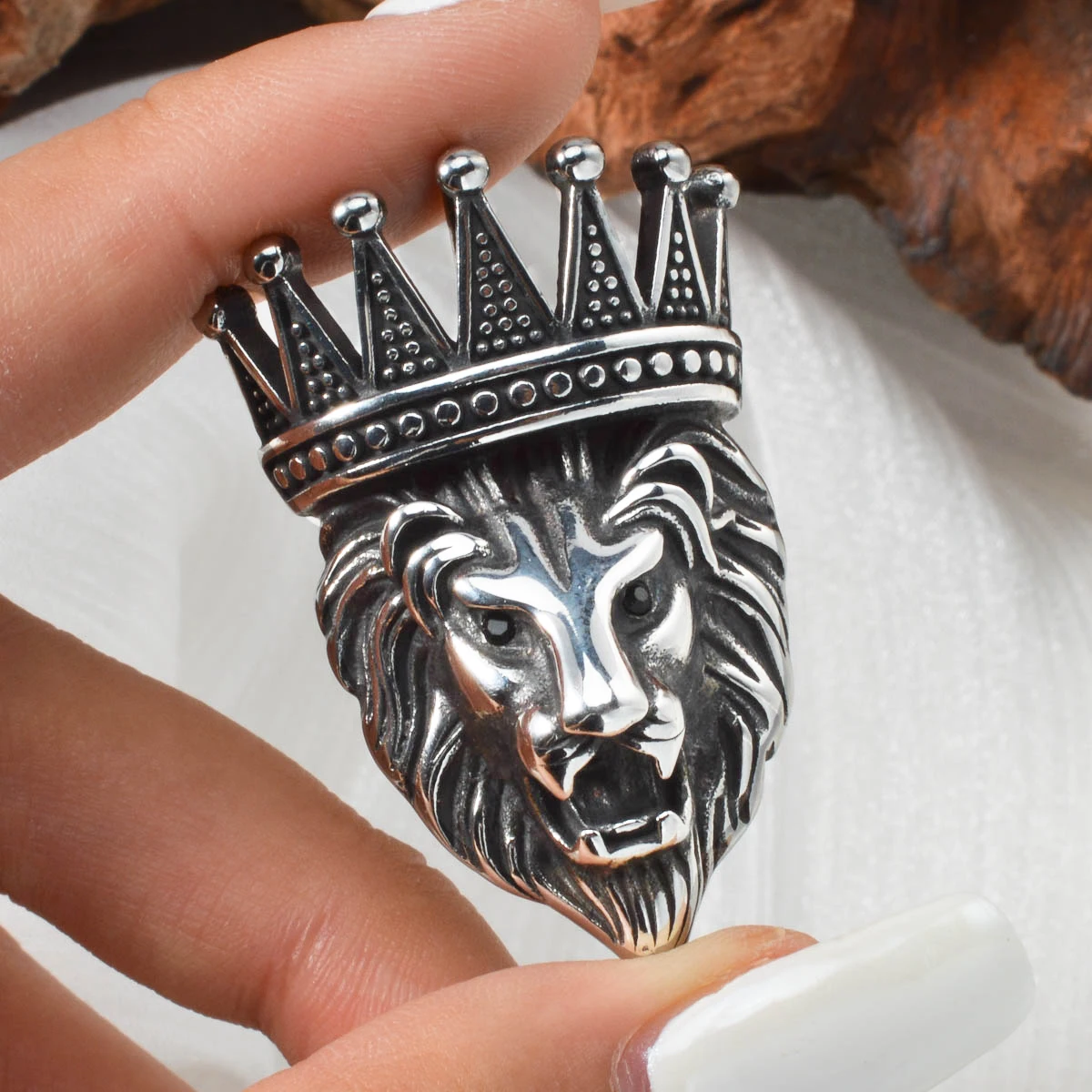 

Lion with Crown Pendant for Men Stainless Steel Charms Bold Masculine Chain Jewelry Gift for Him Birthday Valentines Day Present