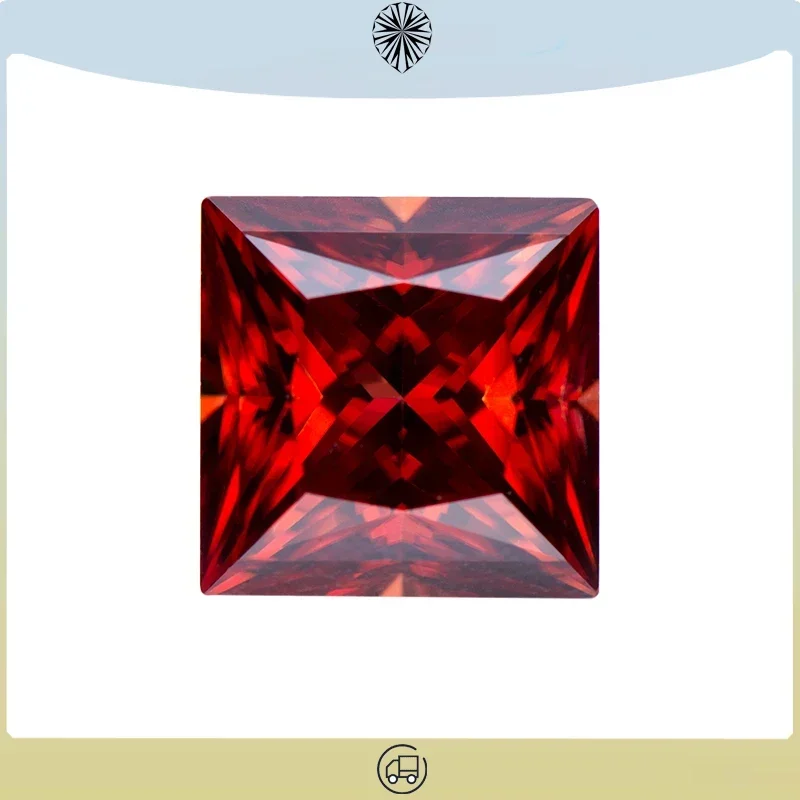 

Moissanite Stone Princess Cut Garnet Color Gemstone Lab Grown Diamond for Advanced Jewelry Making with GRA Certificate