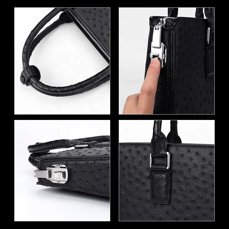 Valigetta antifurto in pelle di struzzo con lucchetto originale per uomo