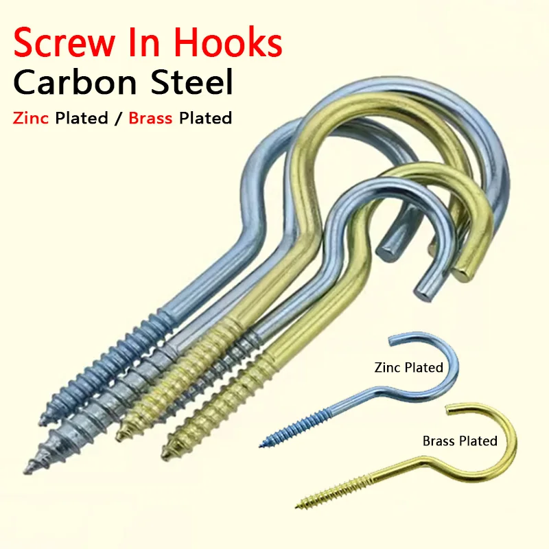 2/3/5/10/20/30/50pcs 1# 2# 3# 4# 5# 6# 8# 10# 12# 14# 16# Carbon Steel Screw-In Ceiling Cup Hooks Heavy Duty Wall Hanger Hook