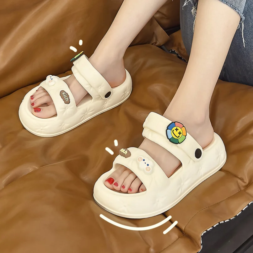 Pantofel Clog Woman Cloud Flip Flop Cute Flower Cartoon Sandals Summer Beach Slides Home House Shoe Casual Outdoor Ladies Female