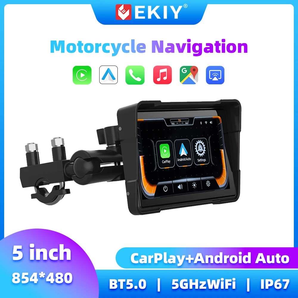 

EKIY 5 Inch Motorcycle Carplay Monitor Wireless Carplay Android Auto Display Motorcycle GPS Screen for Motorcycle Navigation