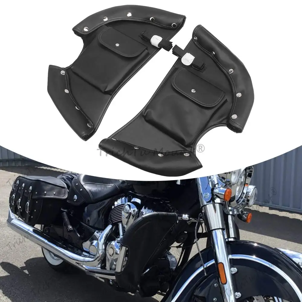 Lowers Chaps Leg Warmer Wind Deflectors Leather Bag Storage Bags For Indian Roadmaster Chieftain Chief Vintage 2014-2025 Black