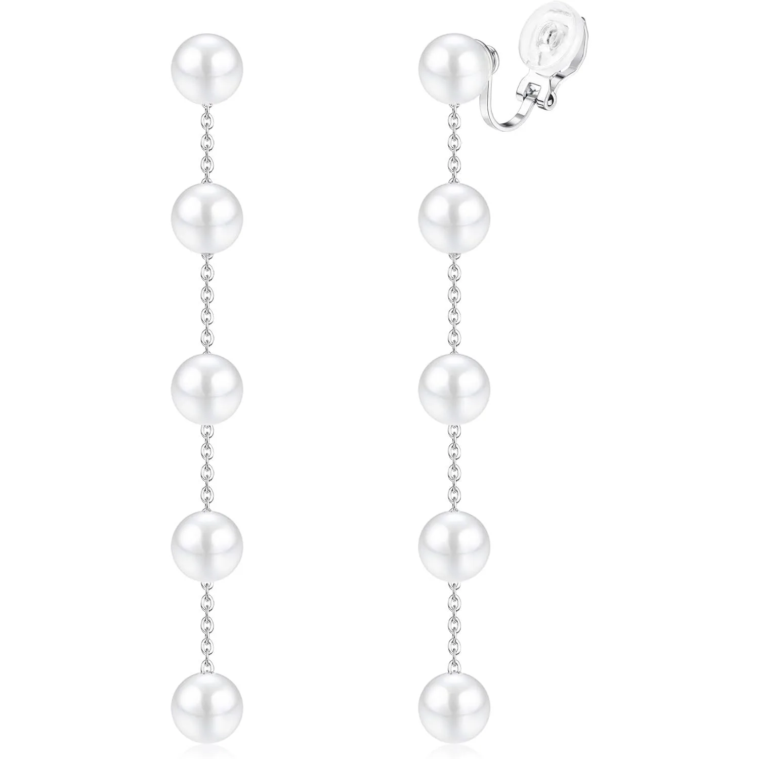 Bobisty 14K Gold Plated Clip on Pearl Earrings for Women  Dainty Long Dangle Pearl Drop Ear Clips for Wedding Bridal Jewel Gifts