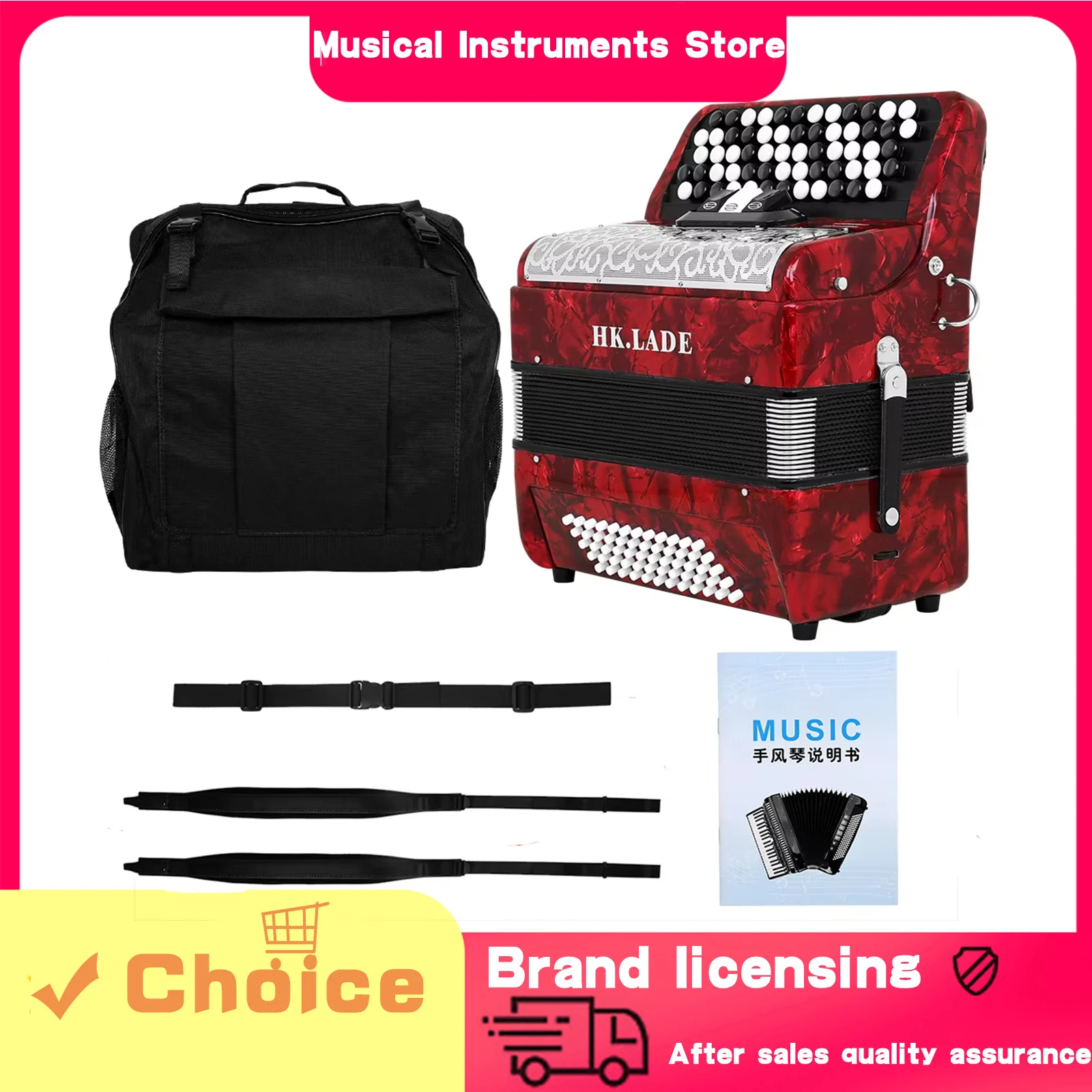

Аккордеон HK LADE, 62 клавиши, 60 басов, кнопочный, бутик-серия, красный, профессиональный клавишный инструмент